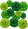 Green Paper Pom Poms Tissue Paper Flowers Hanging Paper Flowers Decorations Pack of 12 for Wedding, Birthday,Party Decor. 12", 10",8"